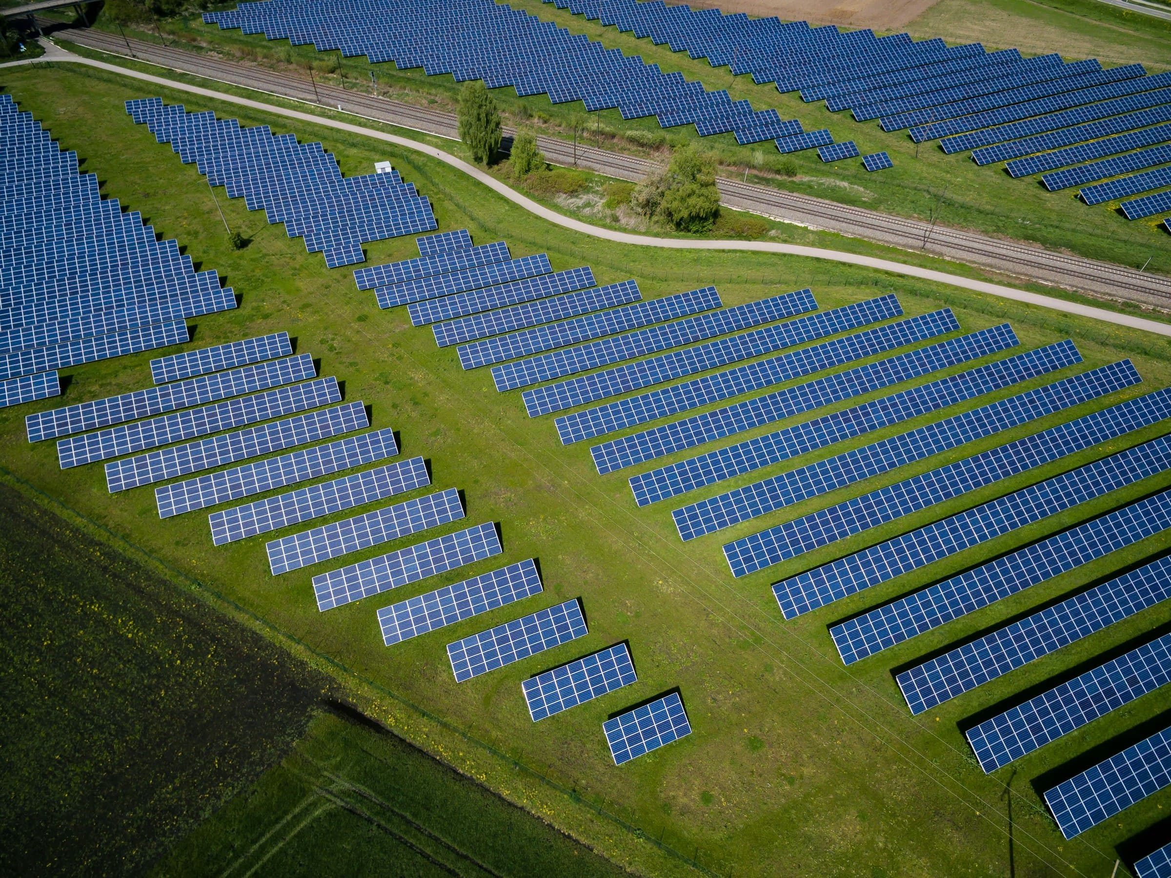 Aerial view of a utility-scale solar farm
